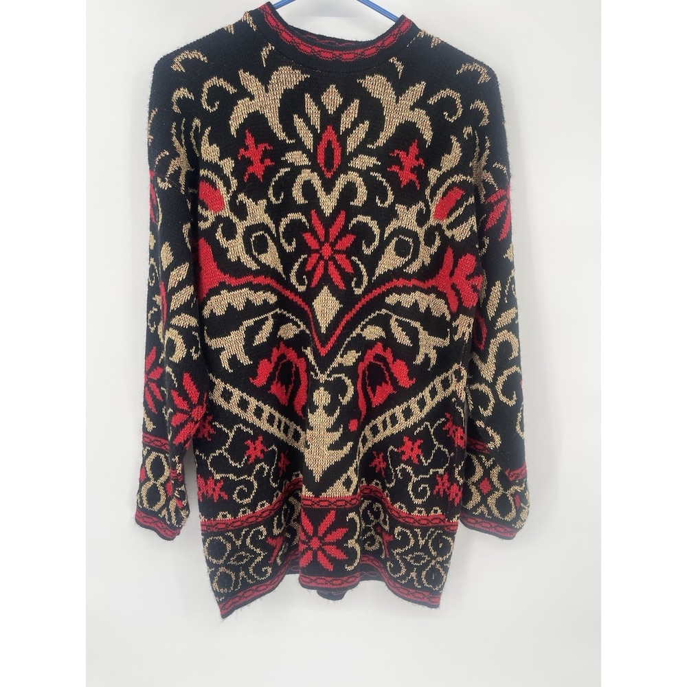 Dana Scott Adele Knit‎ Sweater Black Red Gold Made In USA Size Small